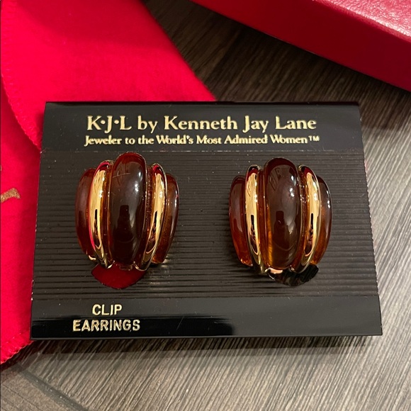 Kenneth Jay Lane Gold-tone and Tortoise Acrylic Clip Earrings - Picture 3 of 17